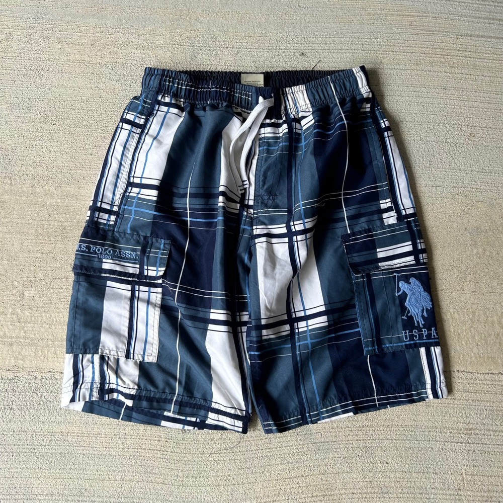 Vintage 2000s Y2K US Polo Assn Mens Plaid Swim Trunks